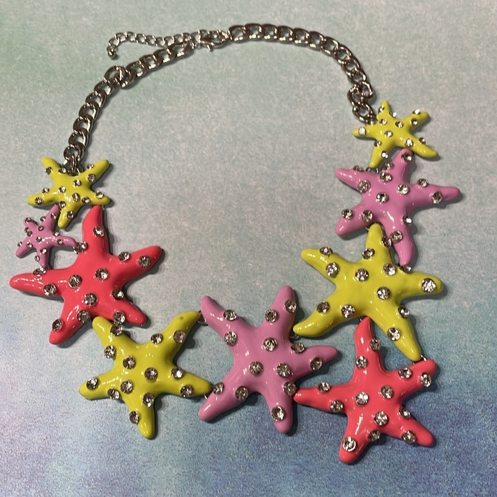 Colorful Rhinestone Large Starfish Necklace - Picture 7 of 14